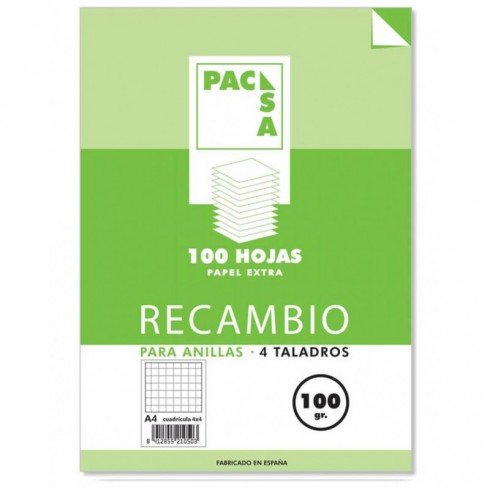 RECAMBIO PACSA A4 100H CUADRO 100GR