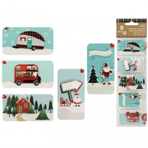 SET 5 TARJETAS COLGANTES CON RELIEVE NAVIDAD