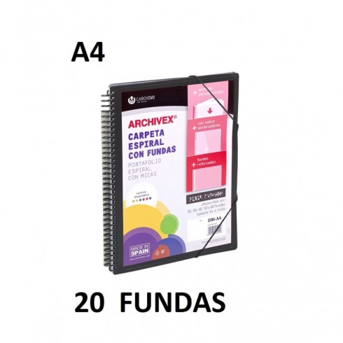 CARPETA 20 FUNDAS A4 ESP.CANGURO ARCHIVEX STAR NEGRO