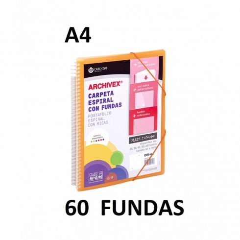 CARPETA 60 FUNDAS A4 ESP.CANGURO ARCHIVEX STAR NARANJA