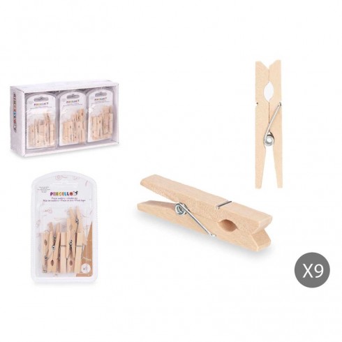 SET 9 PINZAS MADERA NATURAL GRANDE