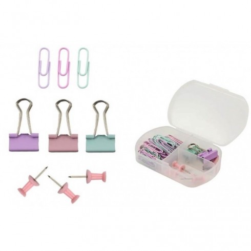 SET ESCRITORIO PASTEL CLIPS PINZAS SEÑALIZADORES