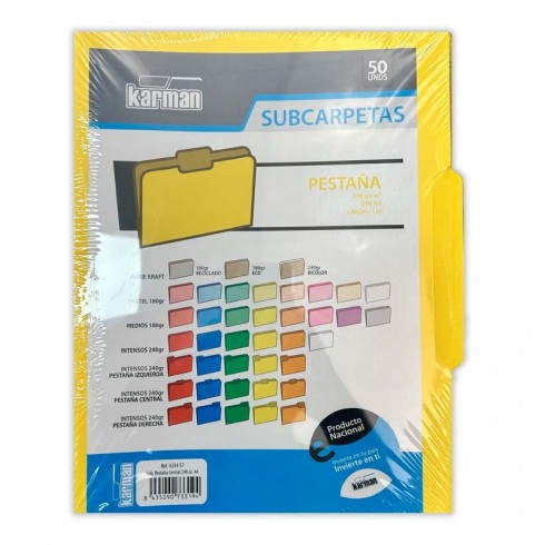 SUBCARPETA A4 PESTAÑA CENT 240GR AMARILLO P/50