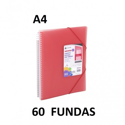 CARPETA 60 FUNDAS A4 ESPIRAL ARCHIVEX STAR ROJO