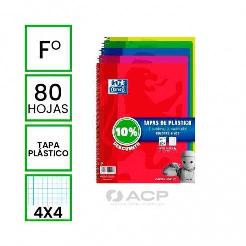 BLOC OXFORD Fº 80H 4X4 TAPA PLASTICO VIVO