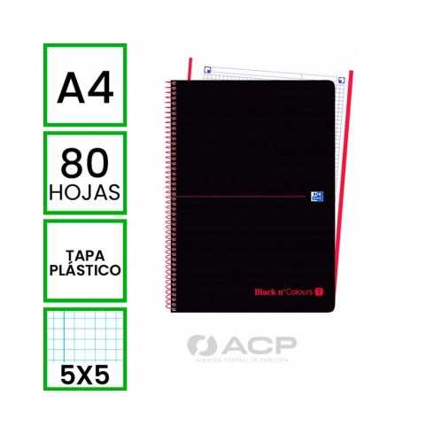 BLOC OXFORD A4 80H 5X5 TAPA PLAST.ROJO