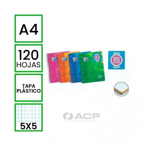 BLOC A4 OXFORD 120H+50% TAPA POLIPROPILENO SEPARADOR 5X5