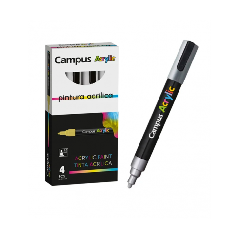 ROTULADOR ACRILICO CAMPUS PLATA (4 UNID)