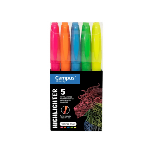 ROTULADOR FLUOR CAMPUS 5 COLORES NEON