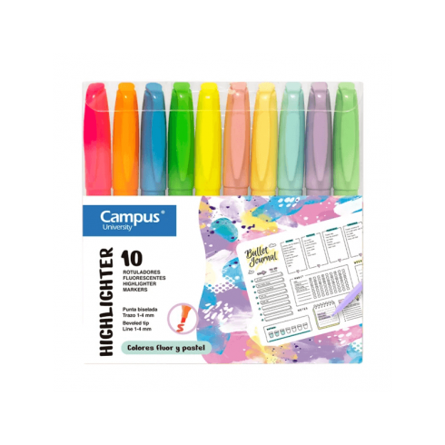 ROTULADOR FLUOR CAMPUS 10 COLORES NEON Y PASTEL