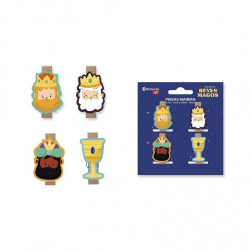PINZAS MADERA REYES MAGOS PACK 4 UDS