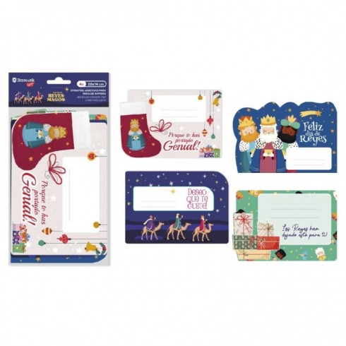 BLÍSTER 4 ETIQUETAS ADHESIVAS GRANDES REYES MAGOS