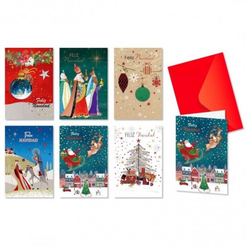 TARJETA FELICITACION NAVIDAD BRILLOS CON SOBRE