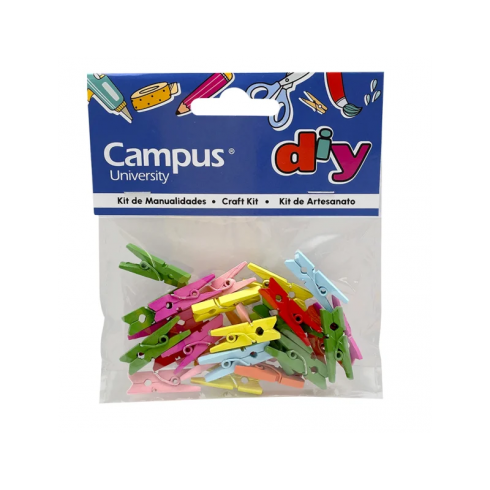 SET MANUALIDADES CAMPUS 20 PINZAS MADERA COLORES