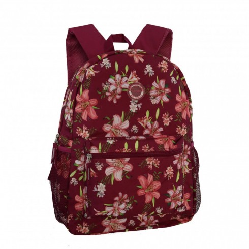 MOCHILA CLIO FLORAL BORDEAUX 43X30X13 C/2 CREMALLERAS
