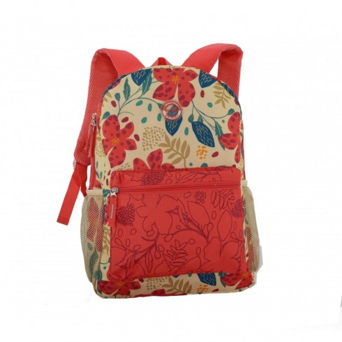 MOCHILA CLIO FLORAL ROJO 43X30X13 C/2 CREMALLERAS