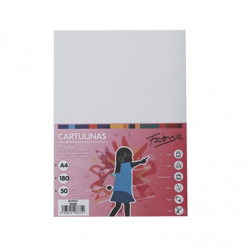 CARTULINA  A4 PASTEL 50HOJAS BLANCO