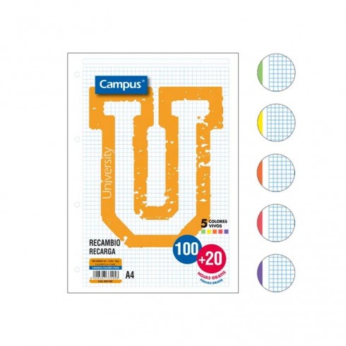 RECAMBIO CAMPUS A4 100H+20H 5X5 90GR COLORES