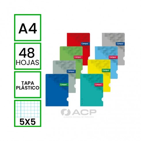 LIBRETA A4 CAMPUS TAPA PLASTICO 48H 90GR 5X5