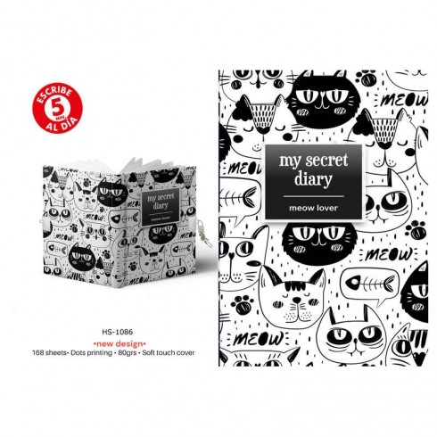 DIARIO A5 168H.C/CANDADO MEOW LOVER