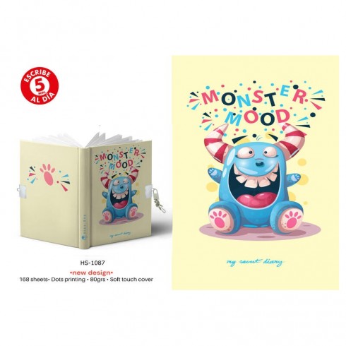 DIARIO A5 168H.C/CANDADO MONSTER MOOD