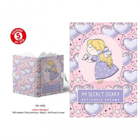 DIARIO A5 168H.C/CANDADO BUTTERFLY DREAMS