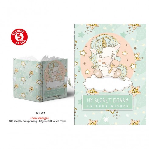 DIARIO A5 168H.C/CANDADO UNICORN WISHES