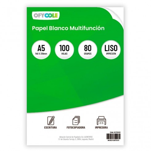 PAPEL A5 OFYCOLE 80GR FOTOCOPIADORA 100 HOJAS