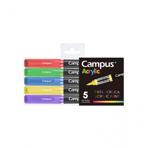 ROTULADOR ACRILICO PUNTA PINCEL CAMPUS 5 COLORES