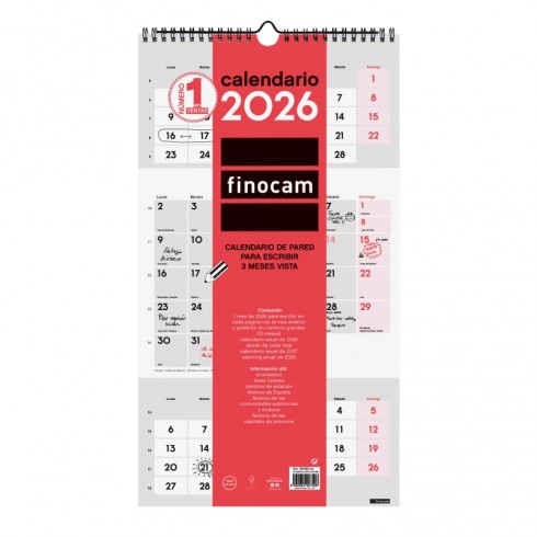 CALENDARIO PARED ESCRIBIR 236x430 3MESES 2026