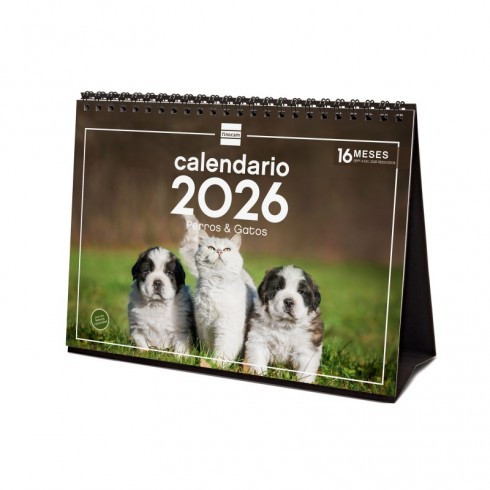 CALENDARIO SOBREMESA ESCRIBIR 210X150 2026 PERROS Y GATOS