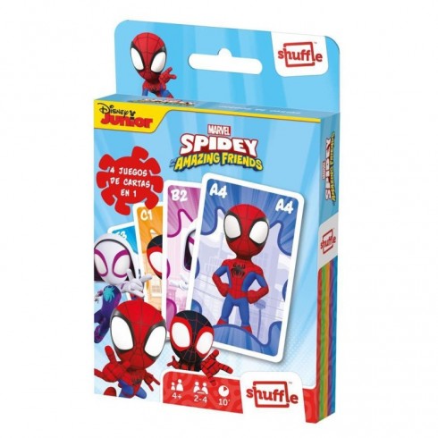 CARTAS SHUFFLE FUN DISNEY SPIDEY - JUEGO 4 EN 1