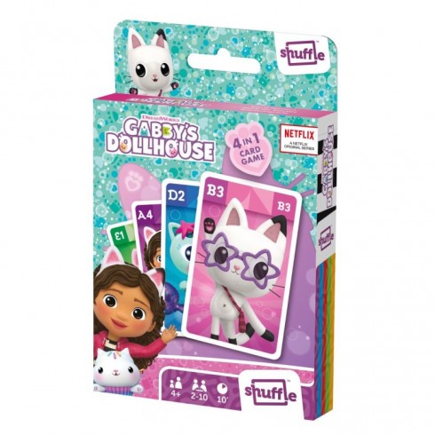 CARTAS SHUFFLE FUN GABBY'S DOLLHOUSE - JUEGO 4 EN 1