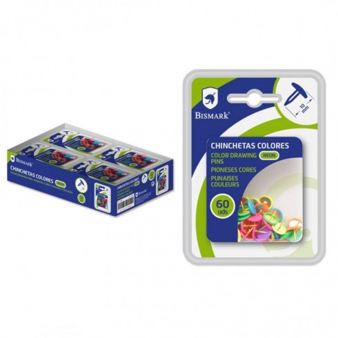 CHINCHETAS COLORES 60 PCS DOBLE BLISTER
