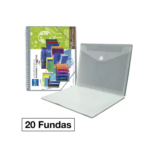 CARPETA 20 FUNDAS A4 ESPIRAL PLUS GRIS