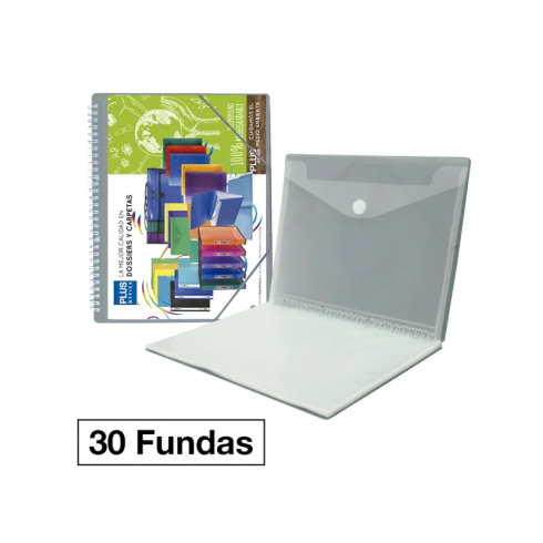 CARPETA 30 FUNDAS A4 ESPIRAL PLUS GRIS