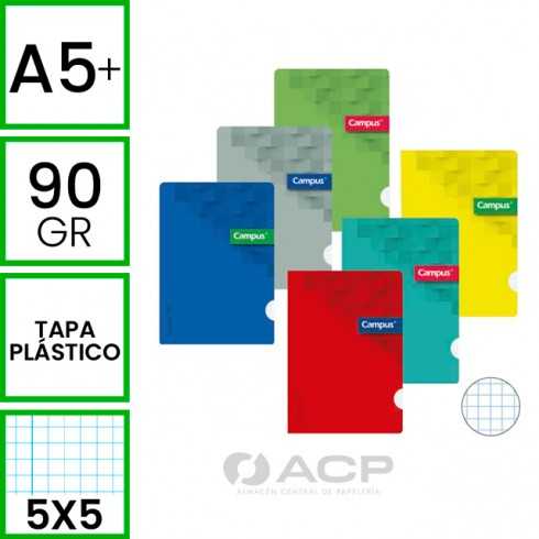 LIBRETA  A5+ CAMPUS TAPA PP 48H 90GR 5x5 P/6