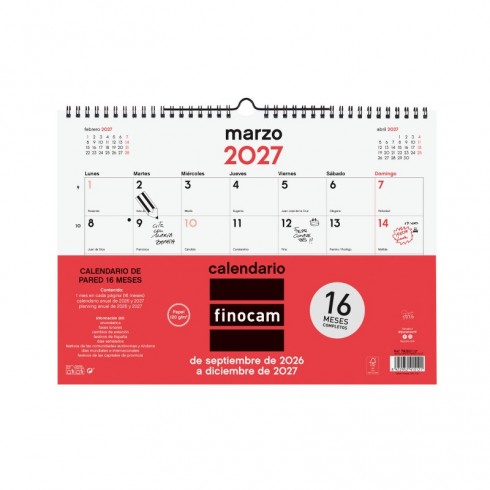 CALENDARIO FINOCAM 16M NEUTRO PARED L 26-27