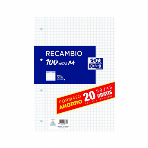 RECAMBIO A4 OXFORD 80+20H 4 TALADROS 4X4 90GR