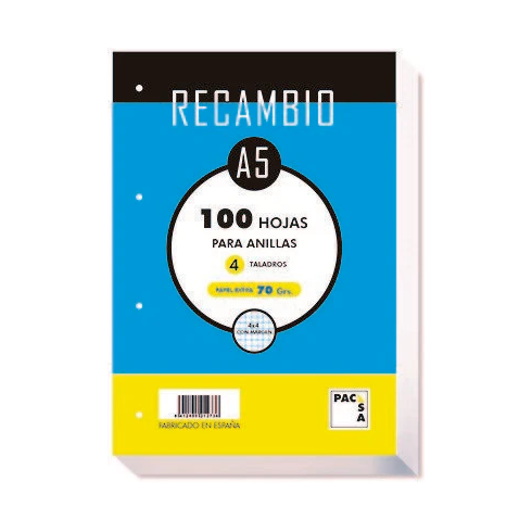 RECAMBIO PACSA A5 100H 4 TALADROS CUADRO 4X4 70GR