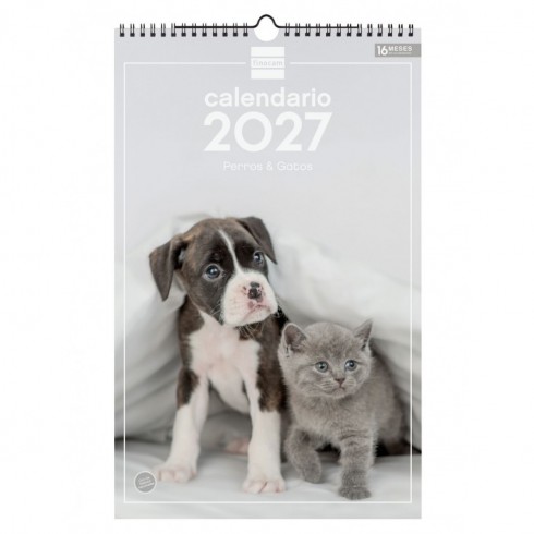 CALENDARIO PARED ESCRIBIR 25X40 2027 PERROS Y GATOS